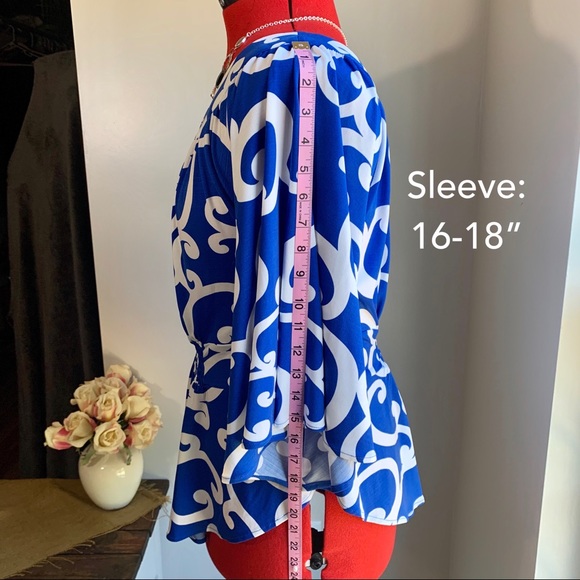 THEME Blue and White Drape Batwing Sleeve Blouse - Picture 13 of 16